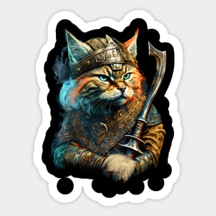 Cat Viking Painting Sticker